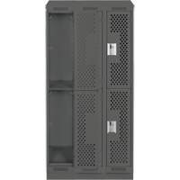 Clean Line Lockers, 2 -tier, Bank of 3, 36" x 15" x 82", Steel, Charcoal, Rivet (Assembled), Perforated Infinity Industrial Services Inc.