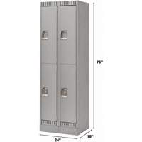 Lockers, 2 -tier, Bank of 2, 24" x 18" x 76", Steel, Grey, Knocked Down Infinity Industrial Services Inc.