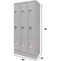 Lockers, 3 -tier, Bank of 3, 36" x 18" x 76", Steel, Grey, Knocked Down Infinity Industrial Services Inc.