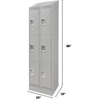 Lockers, 3 -tier, Bank of 2, 24" x 18" x 86", Steel, Grey, Knocked Down Infinity Industrial Services Inc.