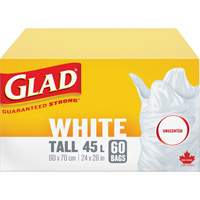 Tall 45L Unscented Garbage Bags, Regular, 24" W x 28" L, White Infinity Industrial Services Inc.