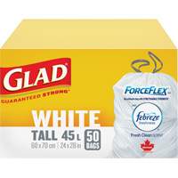 Tall 45L Febreze Garbage Bags, Regular, 24" W x 28" L, White Infinity Industrial Services Inc.