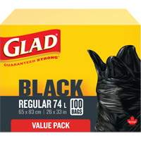 74L Garbage Bags, Regular, 26" W x 33" L, Black Infinity Industrial Services Inc.