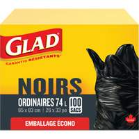 74L Garbage Bags, Regular, 26" W x 33" L, Black Infinity Industrial Services Inc.