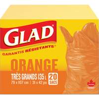 135L Garbage Bags, Regular, 31" W x 42" L, Orange Infinity Industrial Services Inc.
