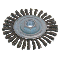 Brosses &eacute;conomiques &agrave; fil nou&eacute;s &agrave; haute vitesse pour cordons de soudure, Dia. 6", Fils 0,02", Arbre 5/8"-11, Acier inoxydable Infinity Industrial Services Inc.