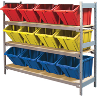 Wide Span Shelving with Jumbo Plastic Bins, Steel, Boltless, 800 lbs. Capacity, 66" W x 60" H x 18" D Infinity Industrial Services Inc.