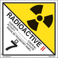 TDG Shipping Labels, Class 7, Radioactive II, Paper Infinity Industrial Services Inc.