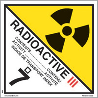 TDG Shipping Labels, Class 7, Radioactive III, Paper Infinity Industrial Services Inc.