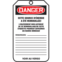 Lockout Tags, Cardstock, 3-1/8" W x 5-7/8" H, French Infinity Industrial Services Inc.