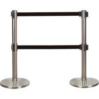 Dual Belt Crowd Control Barrier, Steel, 35" H, Black Tape, 7' Tape Length Infinity Industrial Services Inc.