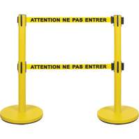 Dual Belt Crowd Control Barrier, Steel, 35" H, Yellow Tape, 7' Tape Length Infinity Industrial Services Inc.