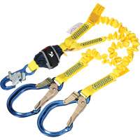 Twin-Leg Stretch Web Shock-Absorbing Lanyard, 6', Rebar Hook Center, Snap Hook Leg Ends Infinity Industrial Services Inc.