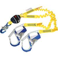 Twin-Leg Stretch Web Shock-Absorbing Lanyard, 6', Rebar Hook Center, Snap Hook Leg Ends Infinity Industrial Services Inc.