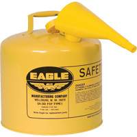 Bidon de s&eacute;curit&eacute; pour le diesel avec entonnoir, Type I, Acier galvanis&eacute;, 5 gal. US, Jaune, Homologu&eacute; FM/List&eacute; UL/ULC Infinity Industrial Services Inc.