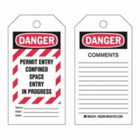 "Confined Space" Tags, Polyester, 3" W x 5-3/4" H, English Infinity Industrial Services Inc.