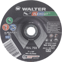 Meules &agrave; moyeu d&eacute;port&eacute; Flexcut, 7", 36 Grain, Oxyde d'aluminium, 7/8", 8600 Tr/min, Type 29 Infinity Industrial Services Inc.