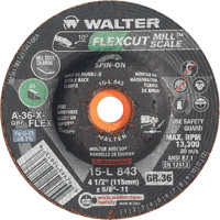 FLEXCUT MILL SCALE Grinding Wheel, 4-1/2", 36 Grit, Aluminum Oxide, 5/8"-11, 13300 RPM, Type 29 Infinity Industrial Services Inc.